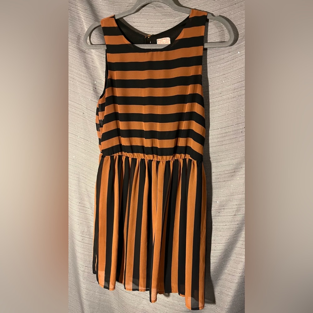 Audrey 3+1 Stripe Polyester Dress Size‎ Small Black/Brown